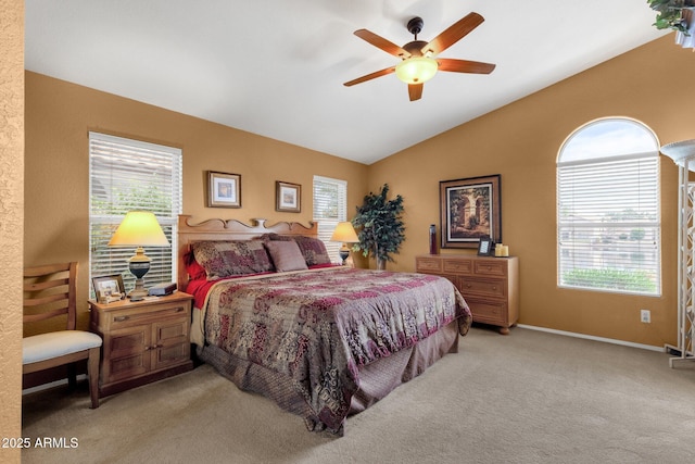 1558 W Maplewood St, Chandler, AZ 85286 - bedroom featuring vaulted ceiling, carpet flooring, baseboards, and ceiling fan