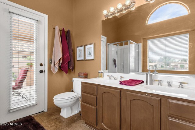1558 W Maplewood St, Chandler, AZ 85286 - full bath with a shower stall, toilet, double vanity, and tile patterned floors