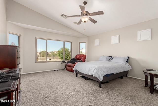 17562 W Desert Sage Dr, Goodyear, AZ 85338 - bedroom featuring vaulted ceiling, carpet, baseboards, and ceiling fan
