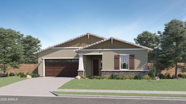 craftsman house with a garage and a front yard