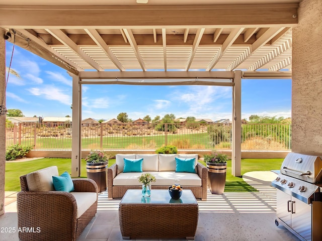 11547 W King Snake Ct, Surprise, AZ 85378 - view of patio / terrace featuring a pergola, an outdoor hangout area, and a grill