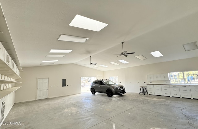 garage featuring ceiling fan