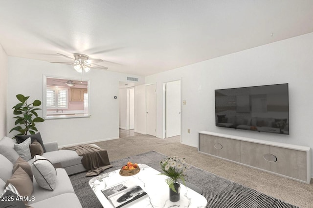 131 N Higley Rd Unit 117, Mesa, AZ 85205 - living area with carpet and ceiling fan