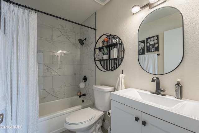 full bathroom with vanity, toilet, and shower / bath combo