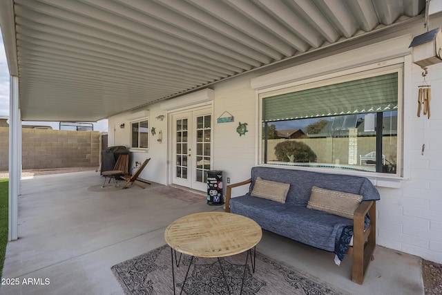 view of patio / terrace featuring french doors