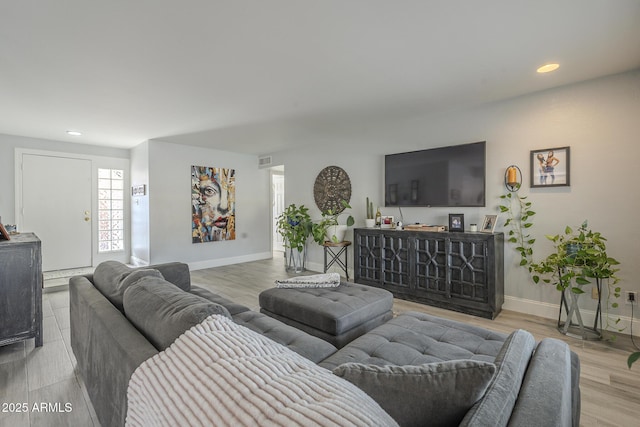 living room with light wood-type flooring