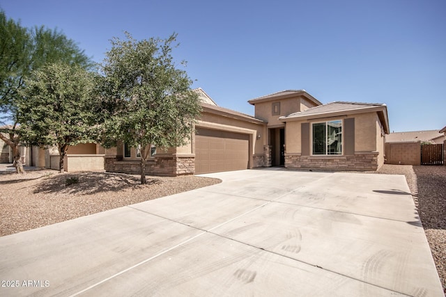 prairie-style home featuring a garage