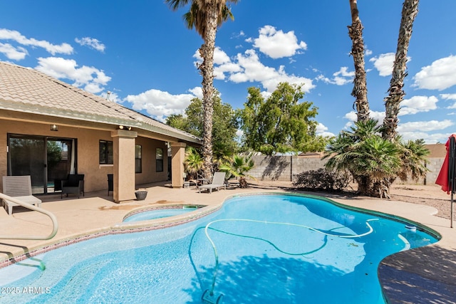 1207 E Clearview Dr, Casa Grande, AZ 85122 - view of pool with a patio, an in ground hot tub, a fenced in pool, and a fenced backyard