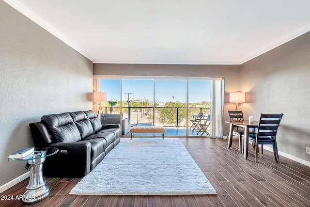 living room featuring crown molding