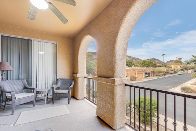 balcony with ceiling fan