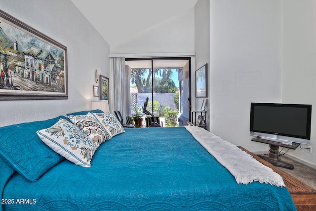 8120 E Cortez Dr, Scottsdale, AZ 85260 - bedroom featuring access to outside, high vaulted ceiling, and wood finished floors