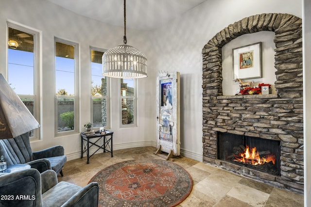 interior space featuring a fireplace