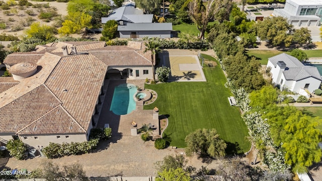 drone / aerial view with a residential view