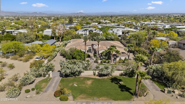 bird's eye view featuring a residential view and a mountain view