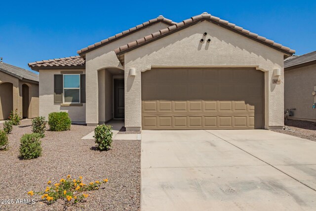 3036 E Riding Boot Way, San Tan Valley, AZ 85140 - mediterranean / spanish house with an attached garage, stucco siding, a tile roof, and driveway