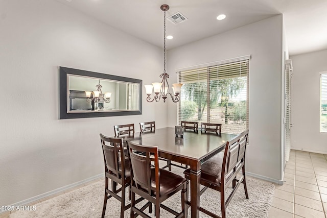 27105 W Marco Polo Rd, Buckeye, AZ 85396 - dining space featuring a chandelier, light tile patterned flooring, baseboards, and recessed lighting