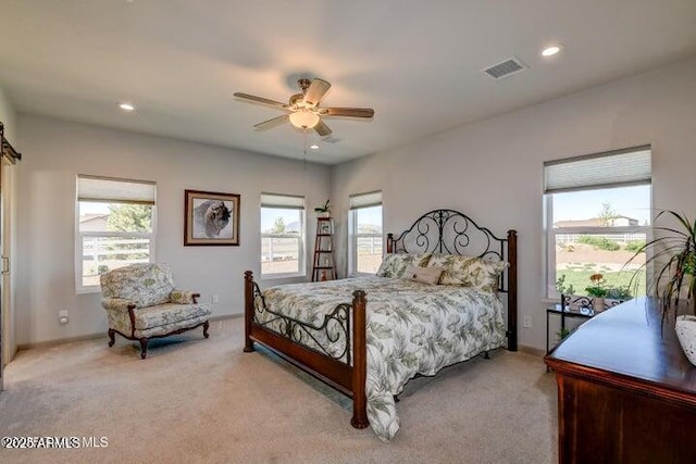 130 Brenna Dr, Chino Valley, AZ 86323 - bedroom featuring light colored carpet, recessed lighting, and ceiling fan