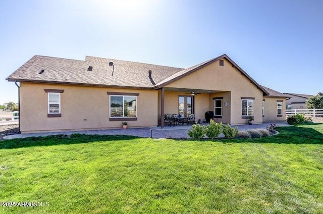 130 Brenna Dr, Chino Valley, AZ 86323 - rear view of property with stucco siding, a ceiling fan, and a patio