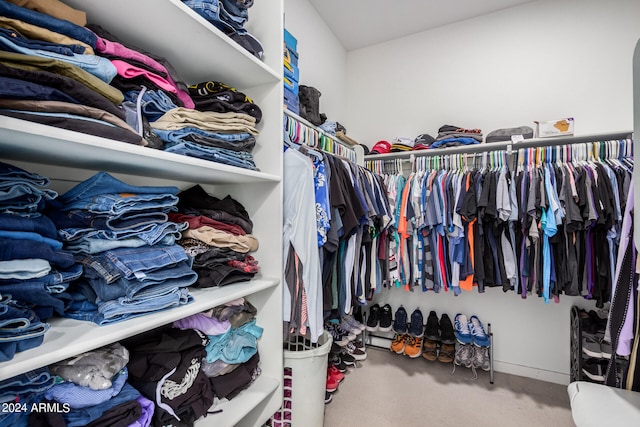 walk in closet with carpet floors