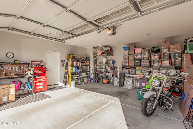 garage with a garage door opener