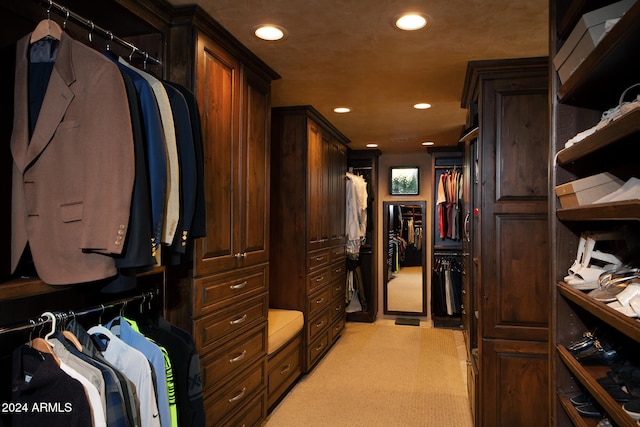 spacious closet with light colored carpet