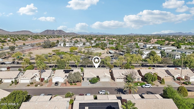 aerial view with a mountain view and a residential view
