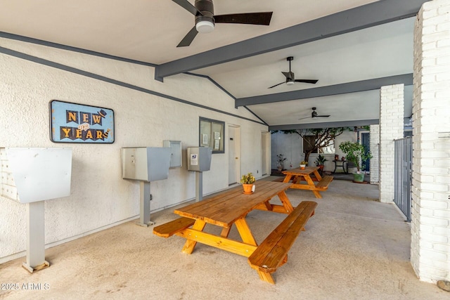 garage with ceiling fan