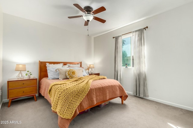 bedroom with carpet flooring and ceiling fan