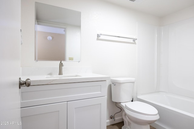 full bathroom with shower / bathing tub combination, vanity, and toilet