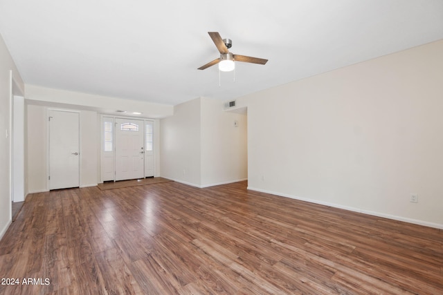 interior space with ceiling fan and hardwood / wood-style floors