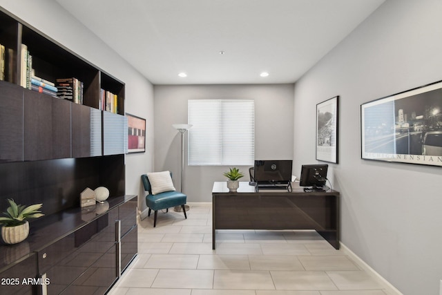 home office with recessed lighting and baseboards