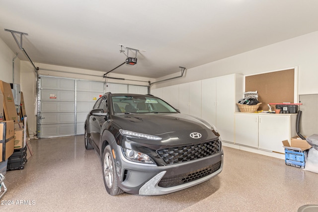 garage with a garage door opener