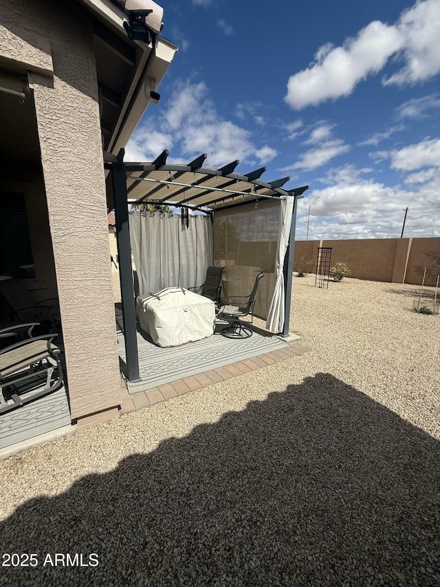 view of yard with a patio, a pergola, and a fenced backyard