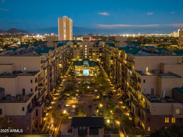 view of aerial view at dusk