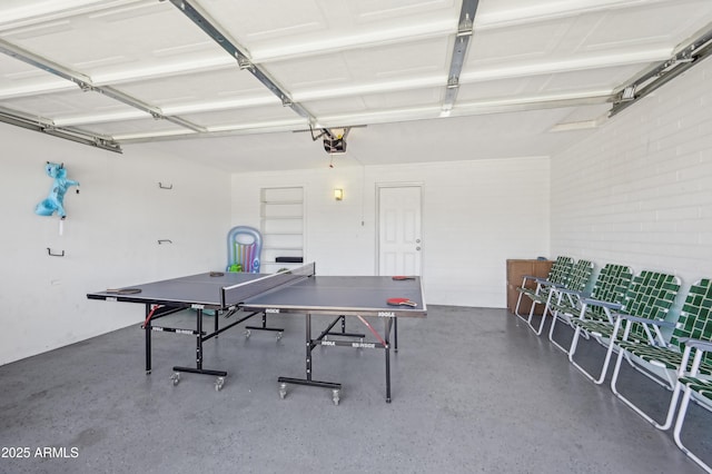 rec room with a garage