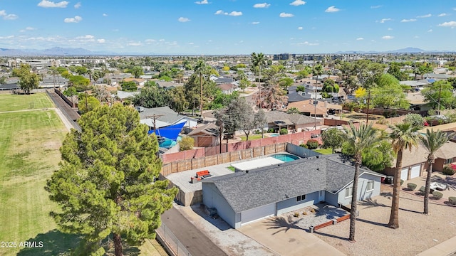 aerial view featuring a residential view and a mountain view