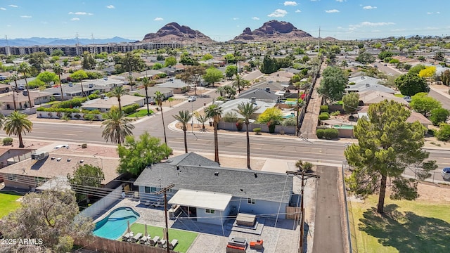 aerial view with a residential view and a mountain view