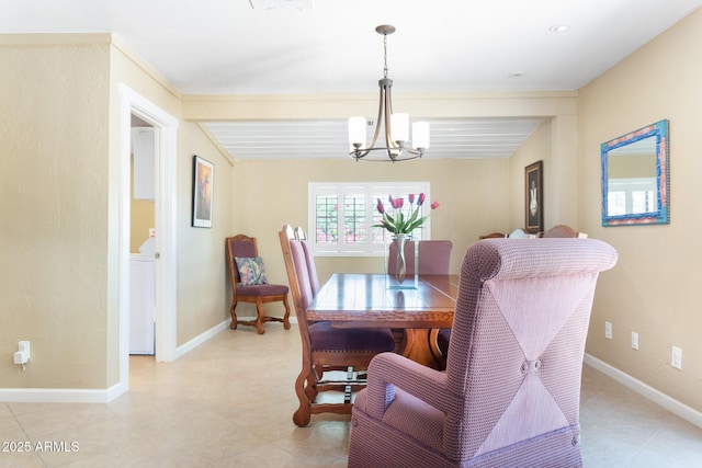 12212 N 66th St, Scottsdale, AZ 85254 - dining room with a chandelier and beamed ceiling