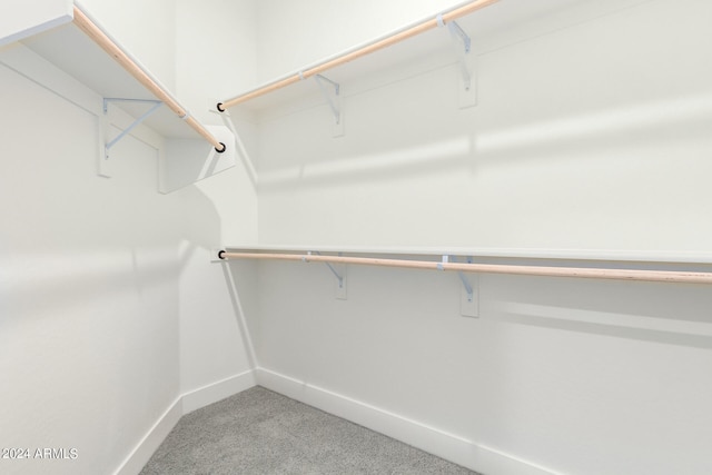 walk in closet featuring light colored carpet