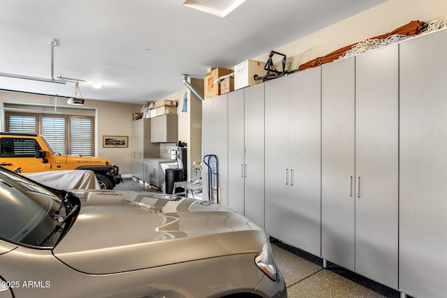 garage with a garage door opener
