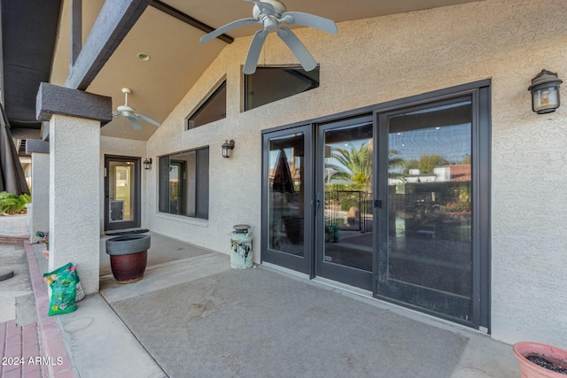 view of patio featuring ceiling fan