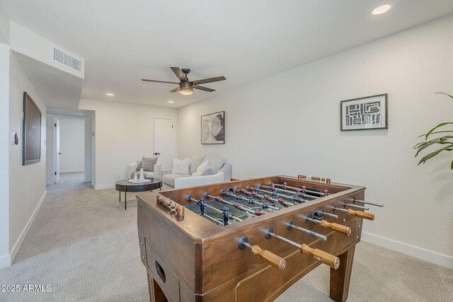 1021 S Almar Cir, Mesa, AZ 85204 - game room with light colored carpet, baseboards, a ceiling fan, and recessed lighting