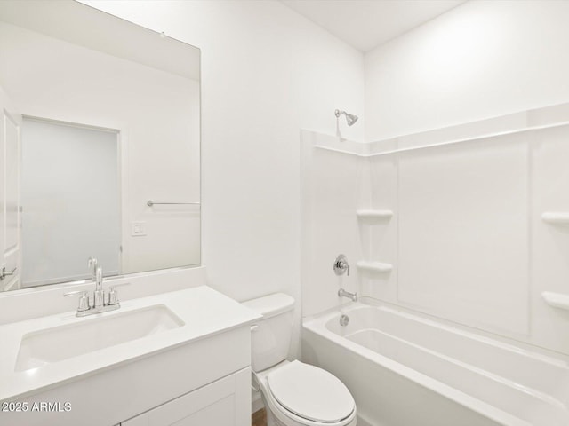 full bathroom featuring  shower combination, toilet, and vanity