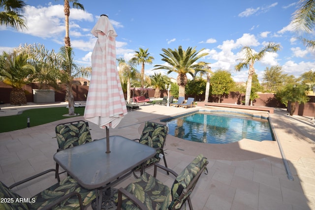 view of swimming pool featuring a patio area