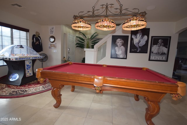 rec room featuring pool table and tile patterned flooring