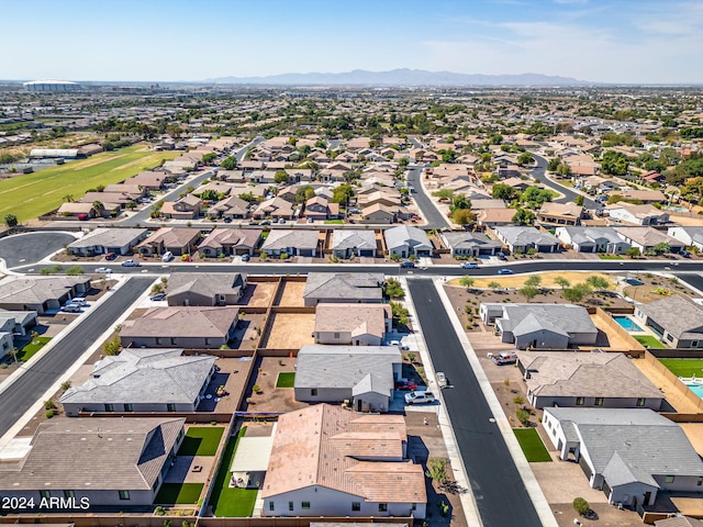 bird's eye view featuring a mountain view and a residential view