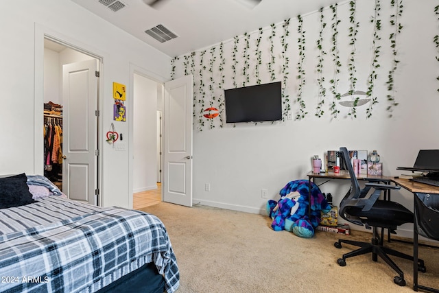 bedroom with baseboards, visible vents, and carpet flooring