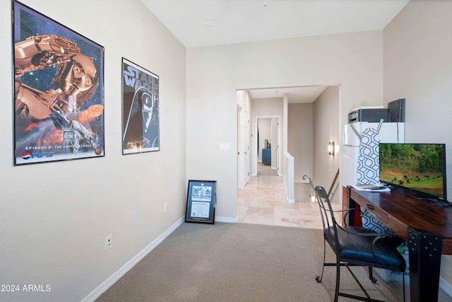 home office featuring light colored carpet