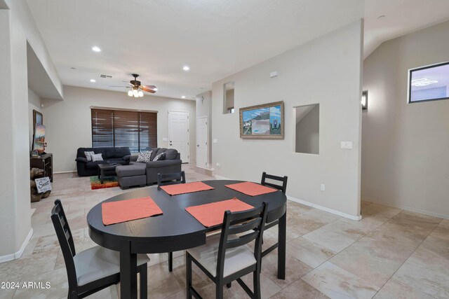 dining room with ceiling fan