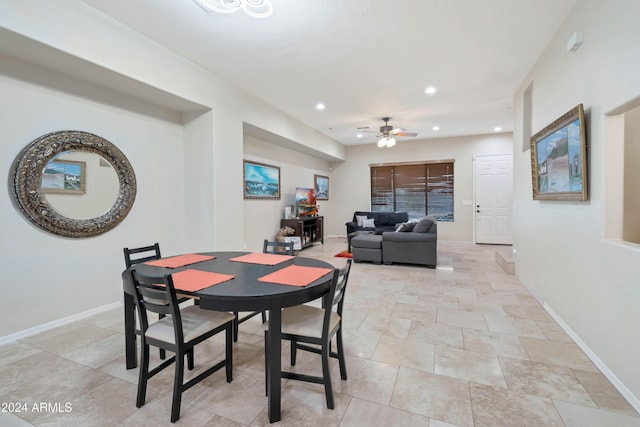 dining area featuring ceiling fan